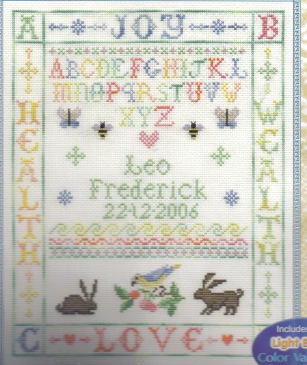 Birth Sampler (Health, Wealth, Joy & Love) Cross Stitch Kit - DM